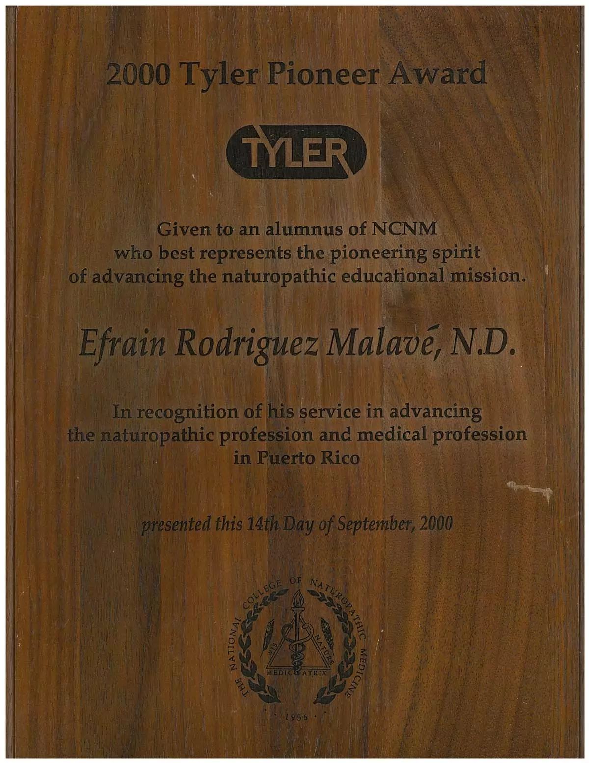 Tyler Pioneer Award