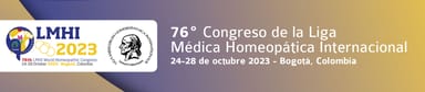 Logo del Congreso de la Liga Homeopática Internacional 2023 en Bogotá, destacando su prestigio global.