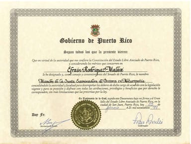 Nombramiento de Efrain Rodríguez Malavé como Miembro de la Junta Examinadora de Doctores en Naturopatía en Puerto Rico en 1999